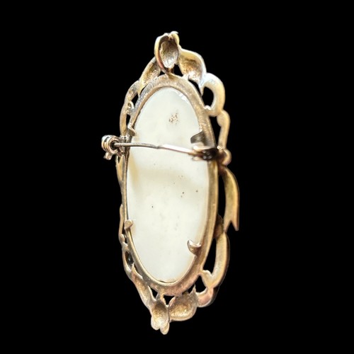Antique Sterling Silver Marcasite Brooch With Porcelain Scene Signed by Artist - Picture 6 of 7