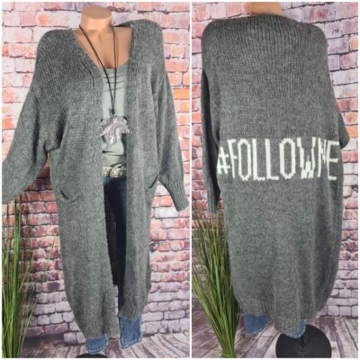 Strick Mantel Jacke Cardigan Italy FOLLOW ME neu GRAU 38 40 42 44