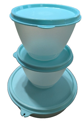 Tupperware storage containers, set of 3 with lids in mint/teal/blue