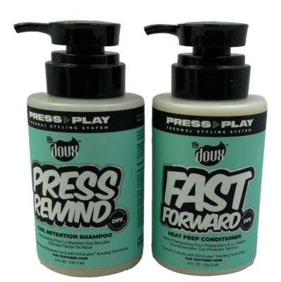 The Doux PRESS REWIND Curl Retention Shampoo &FAST FORWARD Heat Prep Conditioner