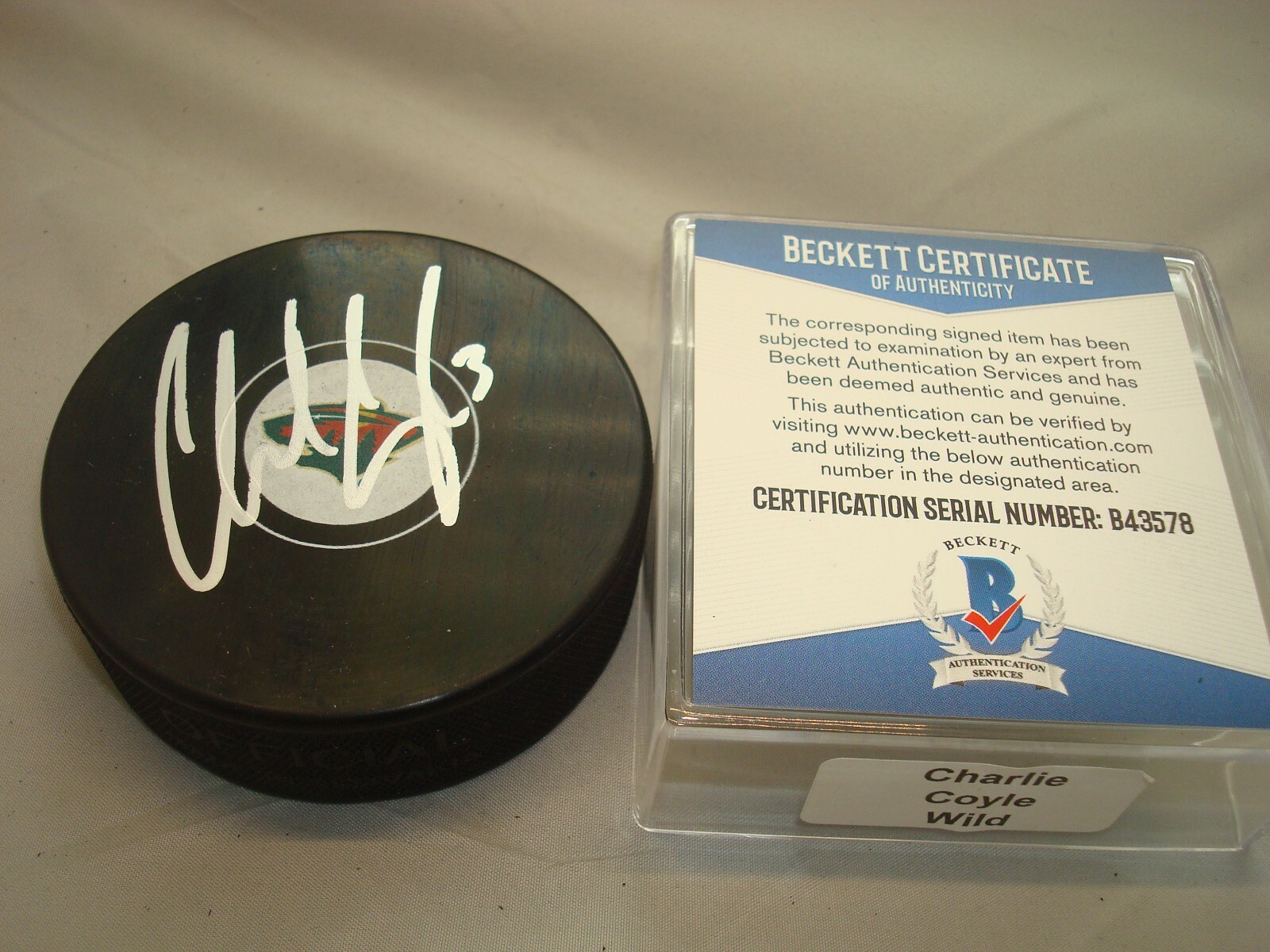 Charlie Coyle Autographed Signed Minnesota Wild Hockey Puck Beckett BAS COA 1A 