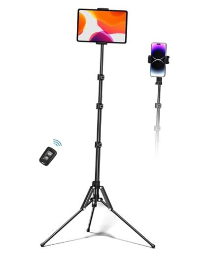 67-Inch Adjustable Tablet and Phone Floor Tripod Stand with Holder