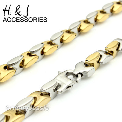 18-40''316L Stainless Steel HEAVY 8mm Silver/Gold Plated interlock Bones Necklace
