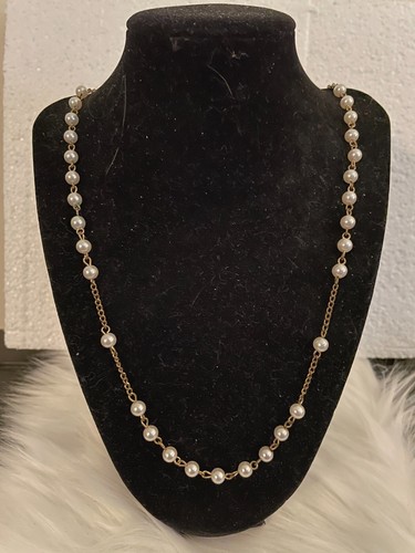 Mode Frauen Mädchen goldfarbene Kunstperlen Herz Halskette Schmuck 34" lang - Bild 1 von 3