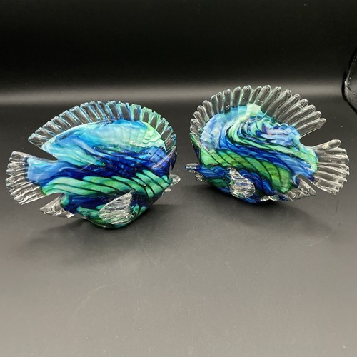 Glass Angel Fish Figurines - Hand Blown Colorful Glittery Sculpture - set of 2 - Picture 9 of 9
