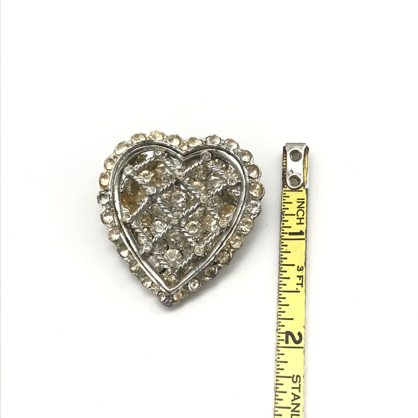Vintage Rhinestone Silver Tone Heart Shaped Brooc… - image 5
