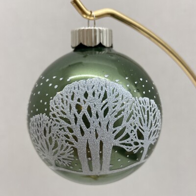 Set of 4 Christmas By Krebs Decorated Glass Tree Ornaments - Green, trees snow