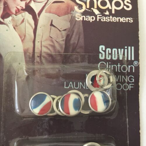 Vintage Ginger Snaps Snap Fasteners USA Red White Blue 4 Sets Scovill Clinton - Picture 2 of 5