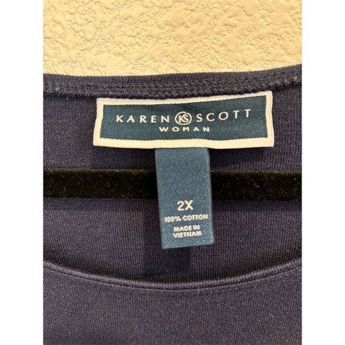 Karen Scott Women's 2X Beaded American Flag Blue T-Shirt Short Sleeve - Picture 3 of 4