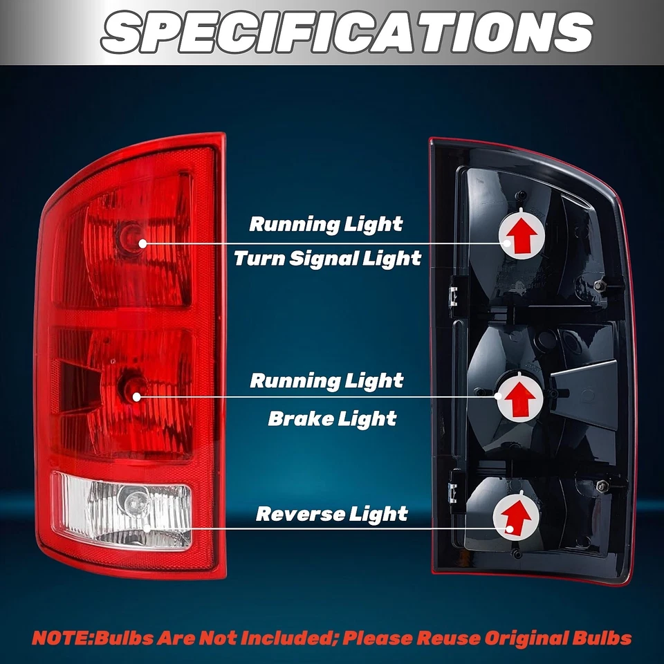 Taillights for Dodge Ram 1500 2500 3500 2002 2003 2004 2005 2006 Rear Lamps Pair - Imagem 3 de 4