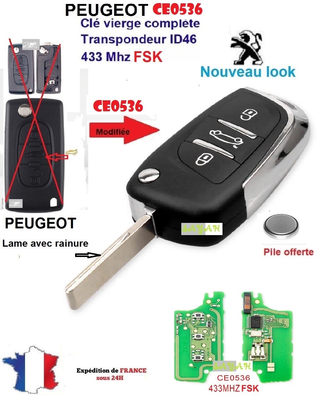 Clé vierge MODIFIÉ CE0536 FSK télécommande coffre 308 SW Expert Partner 2009