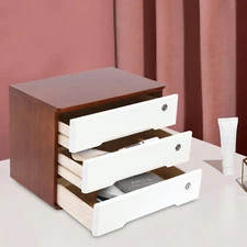 Wooden Desk Organizer, 3-Tier Tung Wood  Storage Cabinet with Lockable Drawers