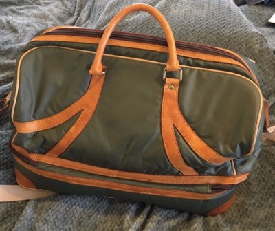 HUNTING WORLD Vintage Green/Natural Leather Weekend Travel Duffle