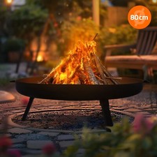 Ciotola da fuoco Ø80 cm in acciaio nero barile barbecue da giardino con 3 piedi