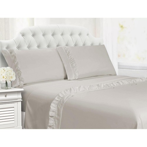 Cathay Home Hudson & Hauptrüsche Saum Mikrofaser Blatt Set Queen Taupe 4-teilig - Bild 4 von 6