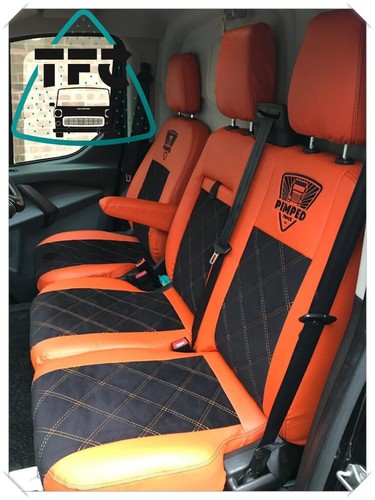 HIGH QUALITY SEAT COVERS FOR Ford Transit Custom ECO LEATHER+ALCANTARA 3 LOGOS - Picture 2 of 6