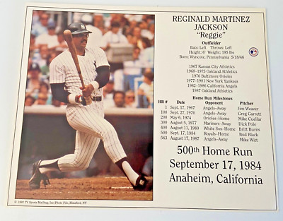 Reggie Jackson 500th Home Run Club 8x10 promo card from 1992 TV Sports Rare