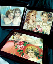 3 Matching Frames Cherub Child Angel Prints Baby Nursery Art VTG Cute 8 X 10 Lot