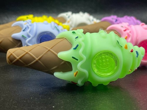 2 PACK 4.5" ICE CREAM🍦Unbreakable Silicone PIPE Glass BOWL Pipe + SCREENS - Picture 5 of 12
