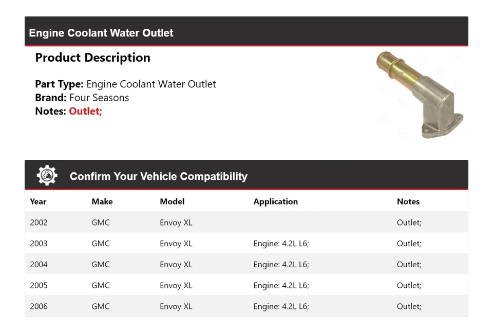 Para 2002-2006 GMC Envoy XL motor líquido de arrefecimento saída de água 4 estações 2003 2004 2005 - Imagem 2 de 4