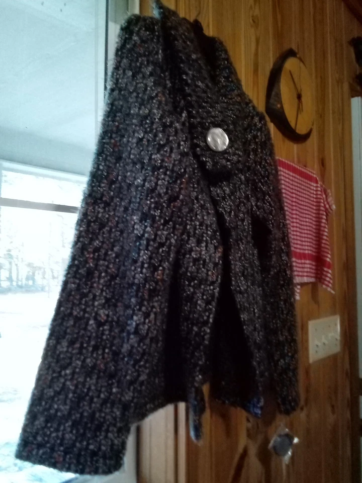 Suéter cárdigan Tweeds para mujer L frente abierto con un cierre a presión negro multi Foto 2 de 4