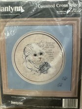 Vtg Cross Stitch Kit White Cat Kitten Kitty 80-135 12"Sq
