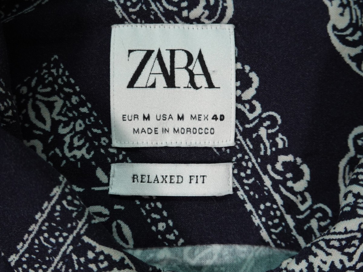 Zara Mens M Navy Blue Floral Relaxed Fit Shirt Collared Short