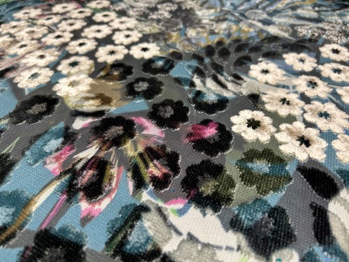 TROPICAL CHENILLE FABRIC by VILLA NOVA VELVET UPHOLSTERY 140cm wide blue/beige - Picture 4 of 8
