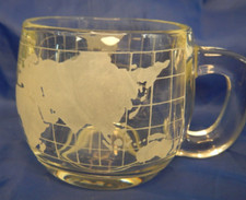 Vintage Nestle Nescafe Etched Clear Glass World Globe Coffee Mug Cup