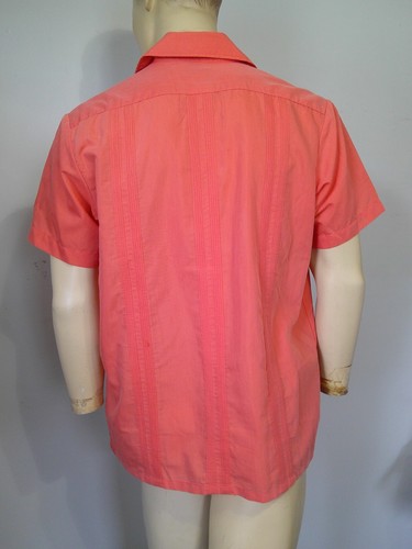 Vtg 70's Haband Genuine Guayabera Cuban Style Salmon Embroidered Shirt Zip Up M - Picture 5 of 6