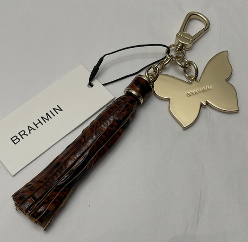 New Brahmin Melbourne Butterfly Bag Charm Tassel Key Fob PECAN Brown Leather NWT - Picture 6 of 7