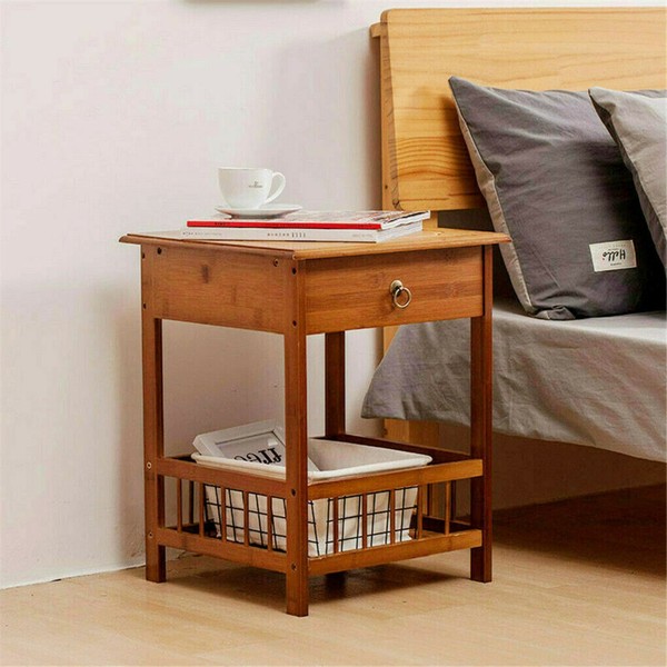 Nachttisch Nachtkommode Holz Nachtschrank Mit Schublade&Ablage Antik Design De-image
