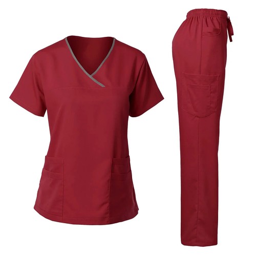 Medical Uniform Trendy Women's Scrub Set Stretch Soft Y-Neck Top Pants Set New - Picture 37 of 38