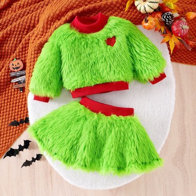 Christmas Winter Girls Suit High Collar Heart Top Short Skirt Two-piece Suit