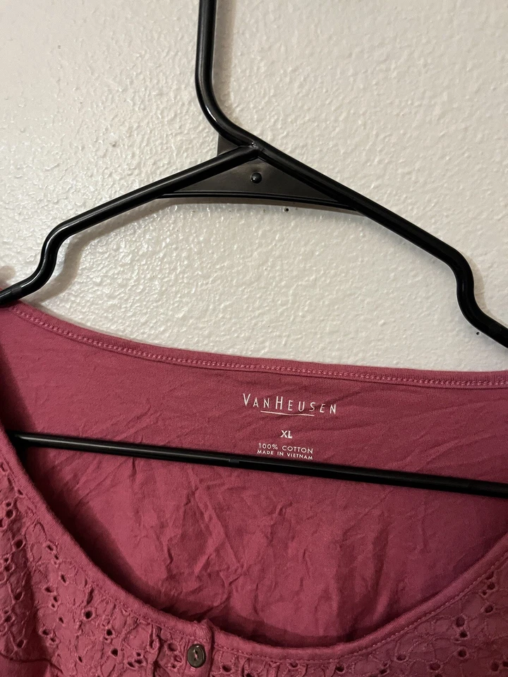 Van Heusen para ella Talla Grande Rosa Blusa Camiseta Algodón Manga Corta, Henley Foto 2 de 4