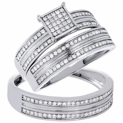 10K White Gold Natural Real Diamond Wedding Ring Mens Ladies