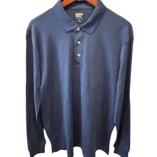 Lands' End Blue Supima Cotton 3 Button LS Polo Shirt Blue Size L 42-44” - Picture 2 of 6