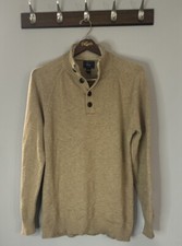 G.H. Bass  Co Men  s Pullover Sweater Large Tan Knitted 1/4 Button Fleece Collar