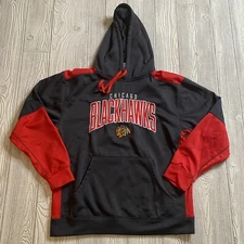 Chicago Blackhawks Pullover Hoodie Mens L Embroidered Black Red Pocket NHL