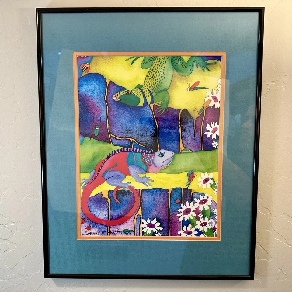 Coloridos Lagartos Tropicales Acuarela Litografía Jerez Tolman Low Run # 100/500 Foto 2 de 4