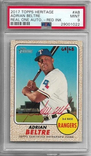 2017 Topps Heritage Adrian Beltre #ROA-AB Real One Red Ink Auto 68/68 PSA 9 Mint