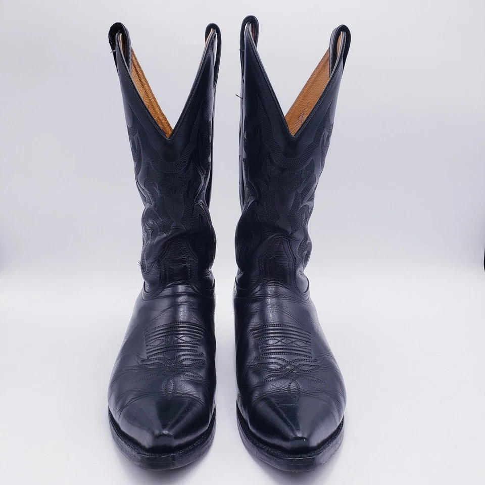 Botas de caubói masculinas Boulet 0629 couro bovino clássico preto biqueira recortada tamanho 9,5 E - Imagem 3 de 4