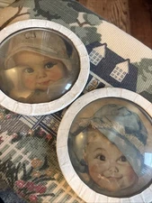 Vintage Baby Picture Print Under Convex Bubble Glass -Nursery Art – 1930s Era