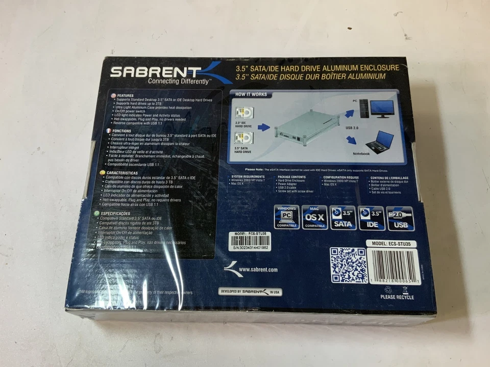 Sabrent ECS-STU35 3.5" SATA/IDE Hard Drive Aluminum Enclosure, White "I5B" - Image 4 of 4