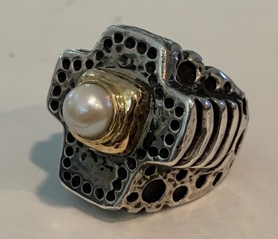 DIAN MALOUF STERLING SILVER/14K YG/ PEARL CROSS RING! SIZE 8.5