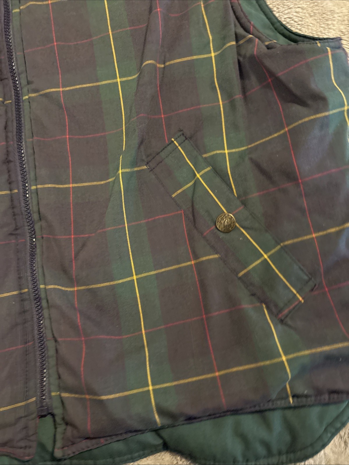 Vintage Bugle Boy Reversible Puffer Vest Navy Red Colorblock Plaid Men’s Size XL image 9