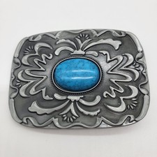 Women's Western Belt Buckle Square Floral Turquoise Metal NEW