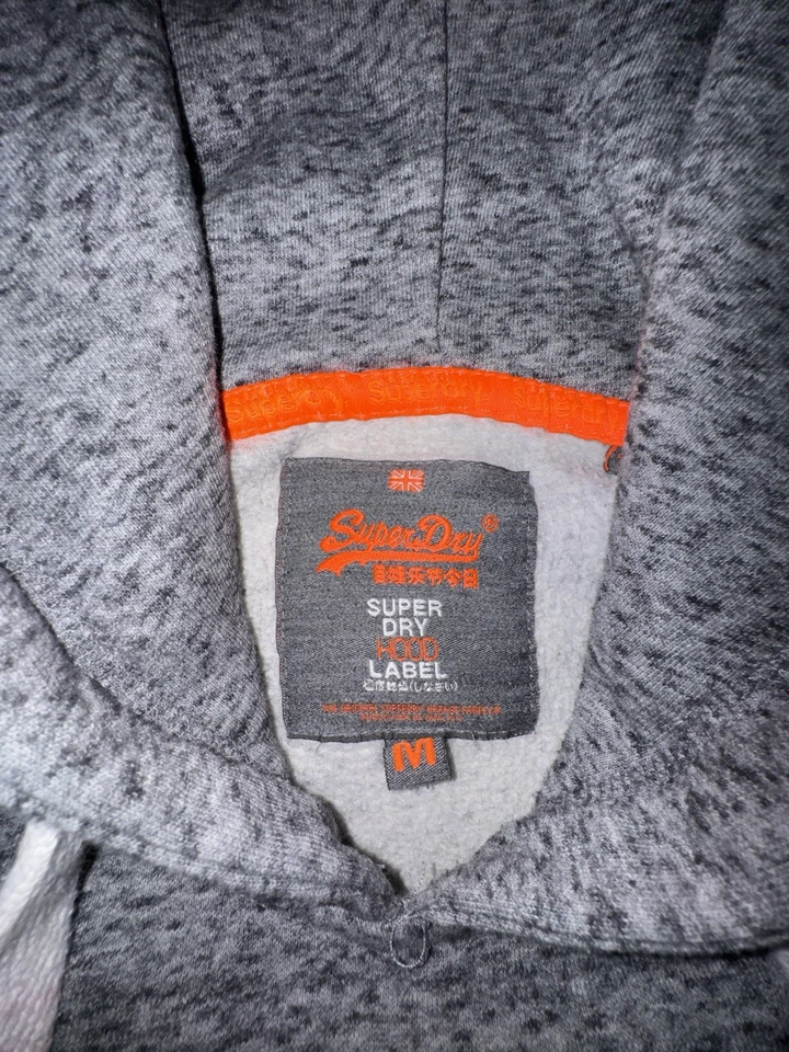 Superdry Sudadera con Capucha Hombre Mediana Gris Jaspeado Azul Pullover Big Logo Spellout Foto 3 de 4