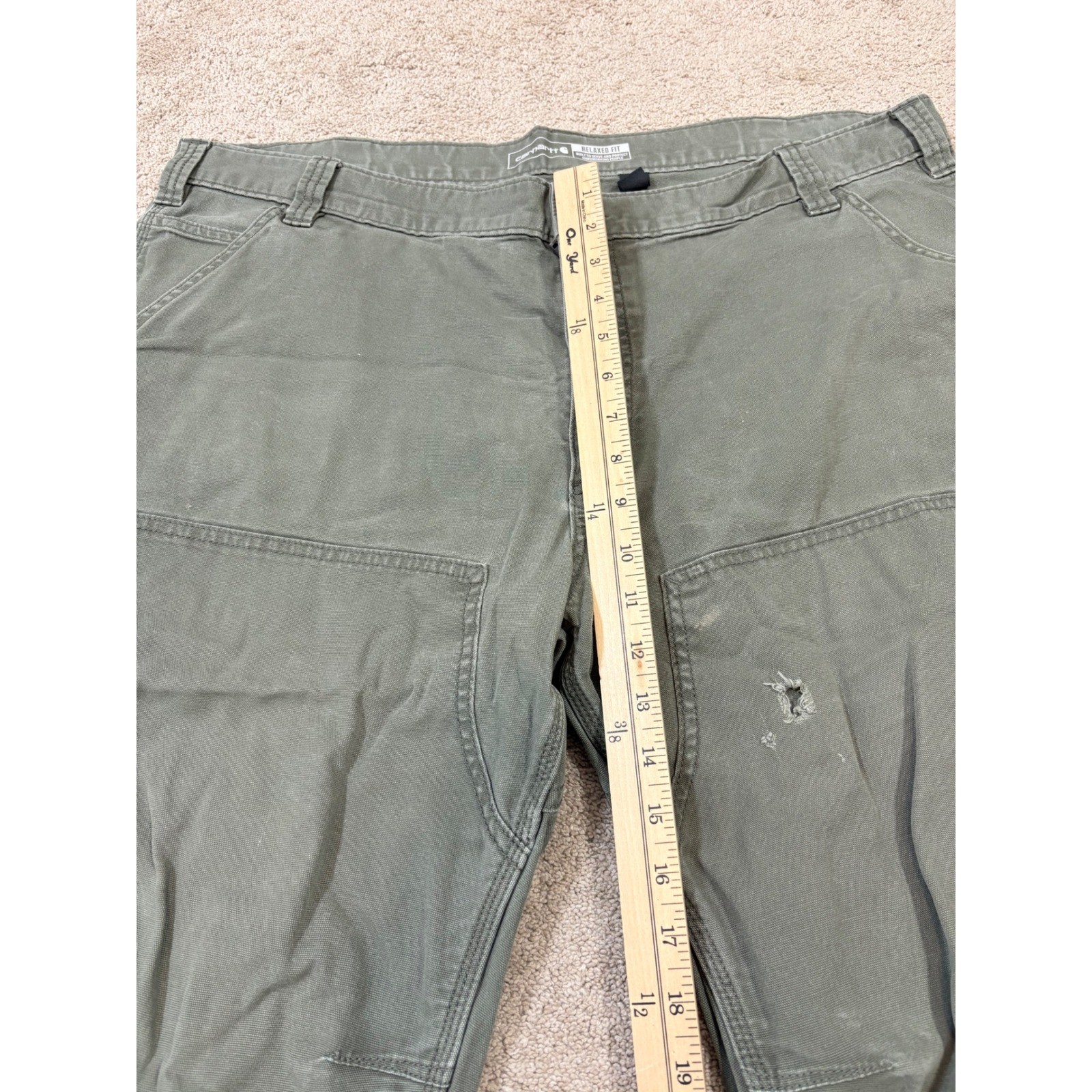 Carhartt BN2802 M Relaxed Fit Work Utility Pants Khaki Green Men Size 42x32 thumbnail 4
