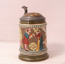 Antique Etched Beer Stein Humorous Renaissance Scene by S.P.Gerz #1324 c.1900